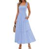 MEROKEETY Women’s 2026 Spring Boho Maxi Dress Summer Beach Vacation Casual Sleeveless Smocked A Line Sundress with Pockets(Blue)