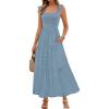 MEROKEETY Women’s 2026 Spring Boho Maxi Dress Summer Beach Vacation Casual Sleeveless Smocked A Line Sundress with Pockets(Dustyblue)