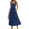 MEROKEETY Women’s 2026 Spring Boho Maxi Dress Summer Beach Vacation Casual Sleeveless Smocked A Line Sundress with Pockets(Navy)