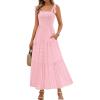 MEROKEETY Women’s 2026 Spring Boho Maxi Dress Summer Beach Vacation Casual Sleeveless Smocked A Line Sundress with Pockets(Pink)