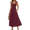 MEROKEETY Women’s 2026 Spring Boho Maxi Dress Summer Beach Vacation Casual Sleeveless Smocked A Line Sundress with Pockets(Wine)