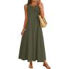 MEROKEETY Women’s 2026 Summer Maxi Dress Sleeveless Crewneck Casual Loose Beach Vacation Basic Long Sundress(Army)