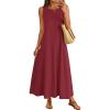 MEROKEETY Women’s 2026 Summer Maxi Dress Sleeveless Crewneck Casual Loose Beach Vacation Basic Long Sundress(Winered)
