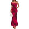 MEROKEETY Women’s Floral Maxi Dress 2026 Summer Off Shoulder Ruched Mesh Bodycon Cocktail Wedding Guest Party Dresses(Red)
