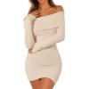 MEROKEETY Women’s Sexy Off Shoulder Sweater Dress 2026 Winter Spring Long Sleeve Bodycon Club Night Out Mini Dresses(Apricot)