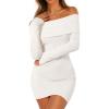 MEROKEETY Women’s Sexy Off Shoulder Sweater Dress 2026 Winter Spring Long Sleeve Bodycon Club Night Out Mini Dresses(White)