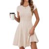 imageMEROKEETY Womens Summer Ribbed Mini Sweater Dress 2026 Spring Casual Crewneck Cap Sleeve Knit A Line Short DressesApricot