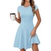 MEROKEETY Women’s Summer Ribbed Mini Sweater Dress 2026 Spring Casual Crewneck Cap Sleeve Knit A Line Short Dresses(Blue)