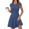 MEROKEETY Women’s Summer Ribbed Mini Sweater Dress 2026 Spring Casual Crewneck Cap Sleeve Knit A Line Short Dresses(Dusty Blue)