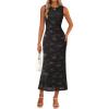 MEROKEETY Women’s Summer Sleeveless Floral Maxi Dress 2026 Bodycon Mesh Wedding Guest Cocktail Formal Party Dresses(Black)