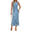 MEROKEETY Women’s Summer Sleeveless Floral Maxi Dress 2026 Bodycon Mesh Wedding Guest Cocktail Formal Party Dresses(Blue)