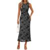 MEROKEETY Women’s Summer Sleeveless Floral Maxi Dress 2026 Bodycon Mesh Wedding Guest Cocktail Formal Party Dresses(Grey)
