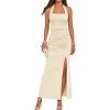 MEROKEETY Women’s Wedding Guest Dress Summer Sleeveless Halter Backless Slit Ruched Beach Cocktail Formal Maxi Dresses(Beige)