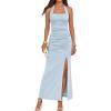 MEROKEETY Women’s Wedding Guest Dress Summer Sleeveless Halter Backless Slit Ruched Beach Cocktail Formal Maxi Dresses(Blue)