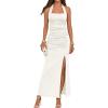 MEROKEETY Women’s Wedding Guest Dress Summer Sleeveless Halter Backless Slit Ruched Beach Cocktail Formal Maxi Dresses(White)