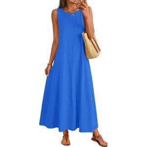 MEROKEETY Women’s 2026 Summer Maxi Dress Sleeveless Crewneck Casual Loose Beach Vacation Basic Long Sundress(Royalblue)