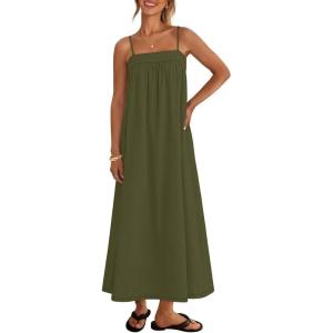 MEROKEETY Women’s Boho Maxi Dresses 2026 Spaghetti Straps Spring Summer Sundress Casual Beach Vacation Long Dresses(Army)