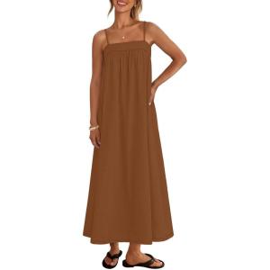 MEROKEETY Women’s Boho Maxi Dresses 2026 Spaghetti Straps Spring Summer Sundress Casual Beach Vacation Long Dresses(Caramel)