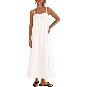 MEROKEETY Women’s Boho Maxi Dresses 2026 Spaghetti Straps Spring Summer Sundress Casual Beach Vacation Long Dresses(White)