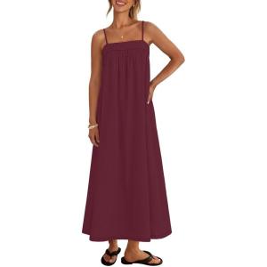 MEROKEETY Women’s Boho Maxi Dresses 2026 Spaghetti Straps Spring Summer Sundress Casual Beach Vacation Long Dresses(Wine)