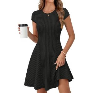 MEROKEETY Women’s Summer Ribbed Mini Sweater Dress 2026 Spring Casual Crewneck Cap Sleeve Knit A Line Short Dresses(Black)