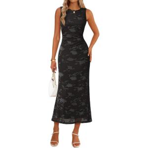 MEROKEETY Women’s Summer Sleeveless Floral Maxi Dress 2026 Bodycon Mesh Wedding Guest Cocktail Formal Party Dresses(Black)