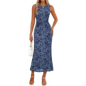 MEROKEETY Women’s Summer Sleeveless Floral Maxi Dress 2026 Bodycon Mesh Wedding Guest Cocktail Formal Party Dresses(Dustyblue)