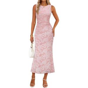 MEROKEETY Women’s Summer Sleeveless Floral Maxi Dress 2026 Bodycon Mesh Wedding Guest Cocktail Formal Party Dresses(Lightpink)