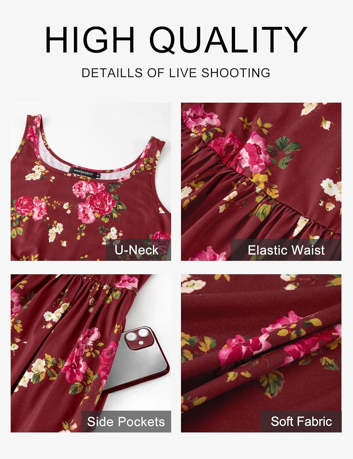 imageMEROKEETY Womens 2025 Summer Casual Floral Midi Dress Sleeveless Beach Vacation Tank Hawaiian SundressWine