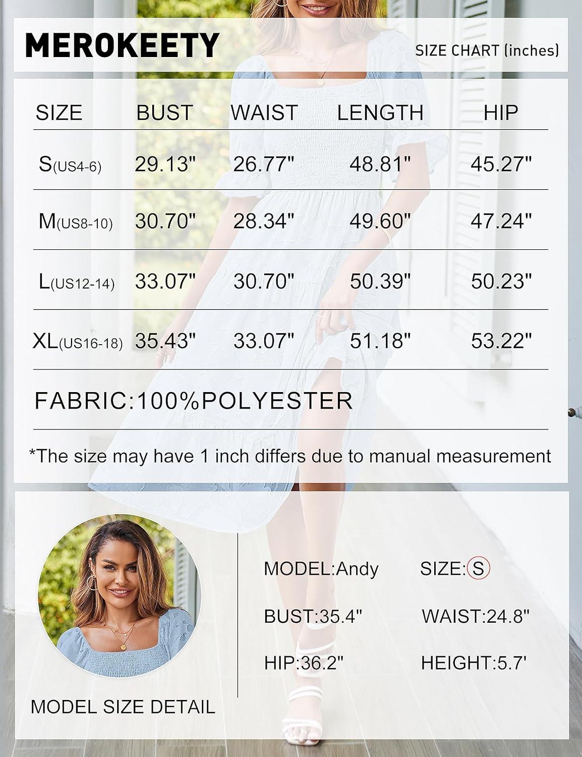 imageMEROKEETY Womens 2025 Summer Short Puff Sleeve Smocked Square Neck Floral Textured Tiered Midi DressBlue