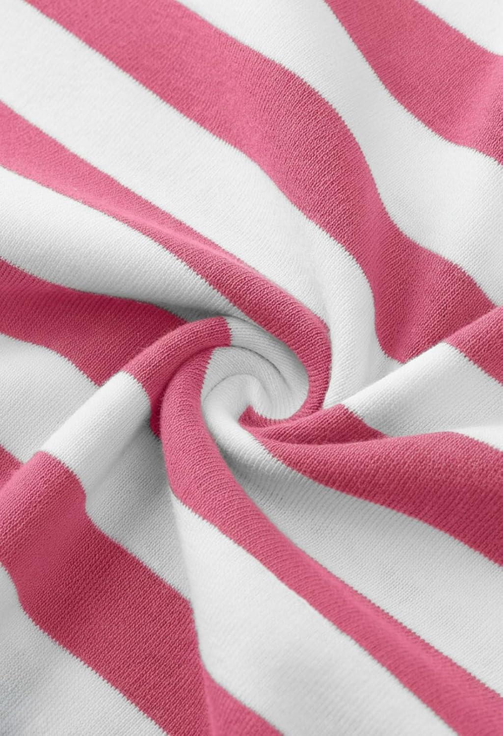 imageMEROKEETY Womens 2026 Summer Short Sleeve Mini Dress Casual Collared V Neck Loose T Shirt DressesStripedpink