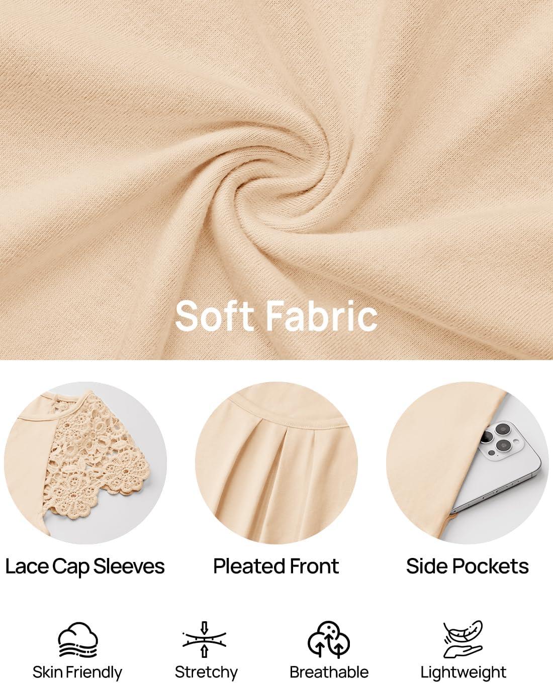 imageMEROKEETY Womens Casual Summer T Shirt Dress Beach Vacation Lace Sleeveless Flowy Pleated Mini SundressApricot