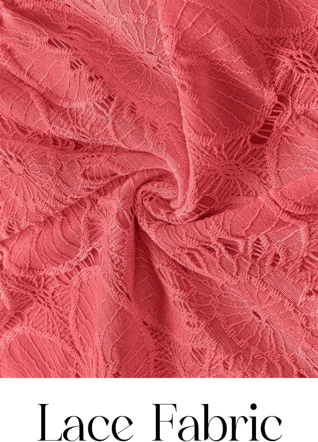imageMEROKEETY Womens Fall Long Sleeve Floral Maxi Dress Lace Eyelet Hollow Out Tiered Boho Wedding Guest Dresses PocketsWatermelon