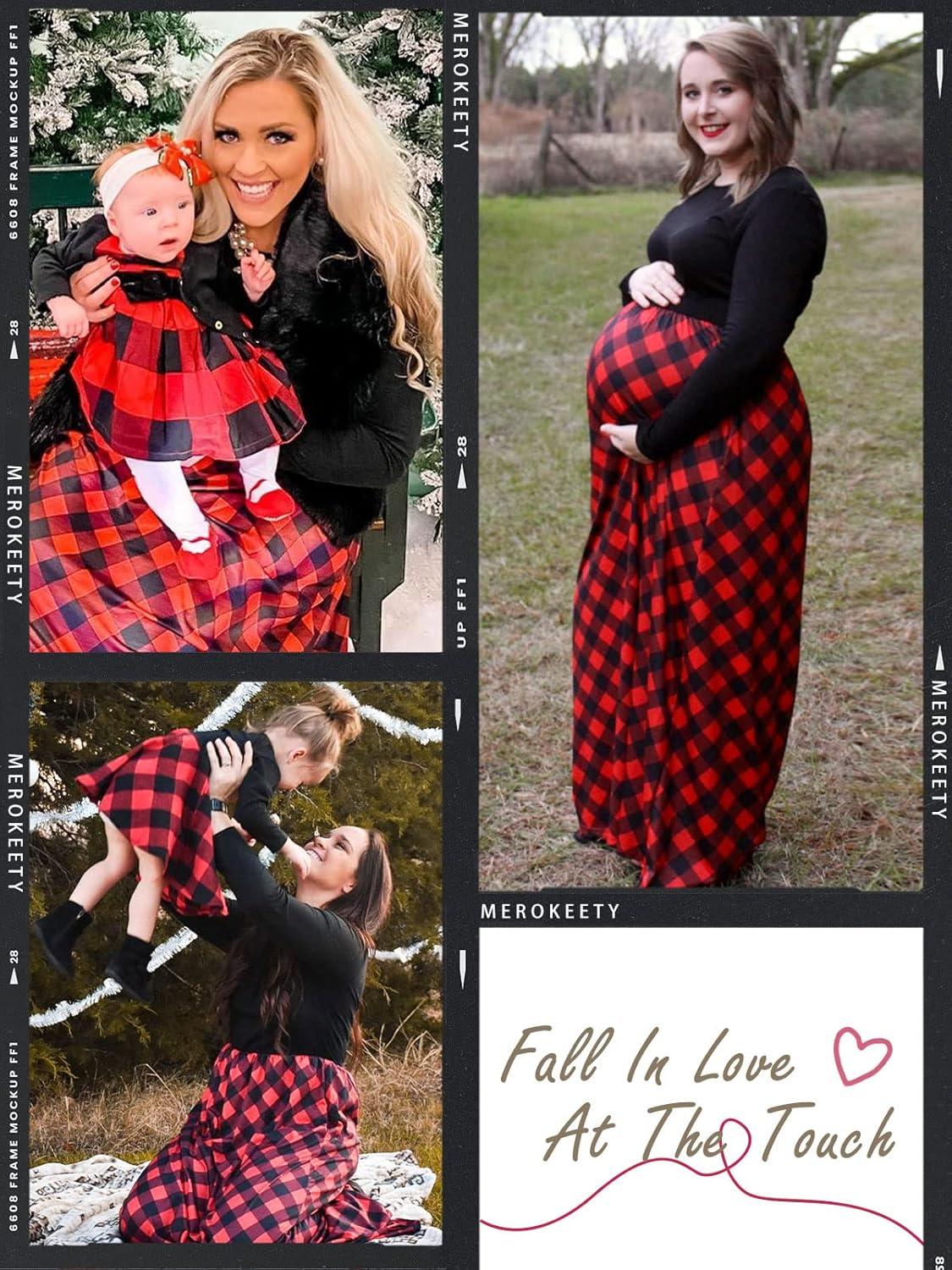 imageMEROKEETY Womens Long Sleeve Plaid Empire Waist Full Length Maxi Dress with PocketsF Red Plaid