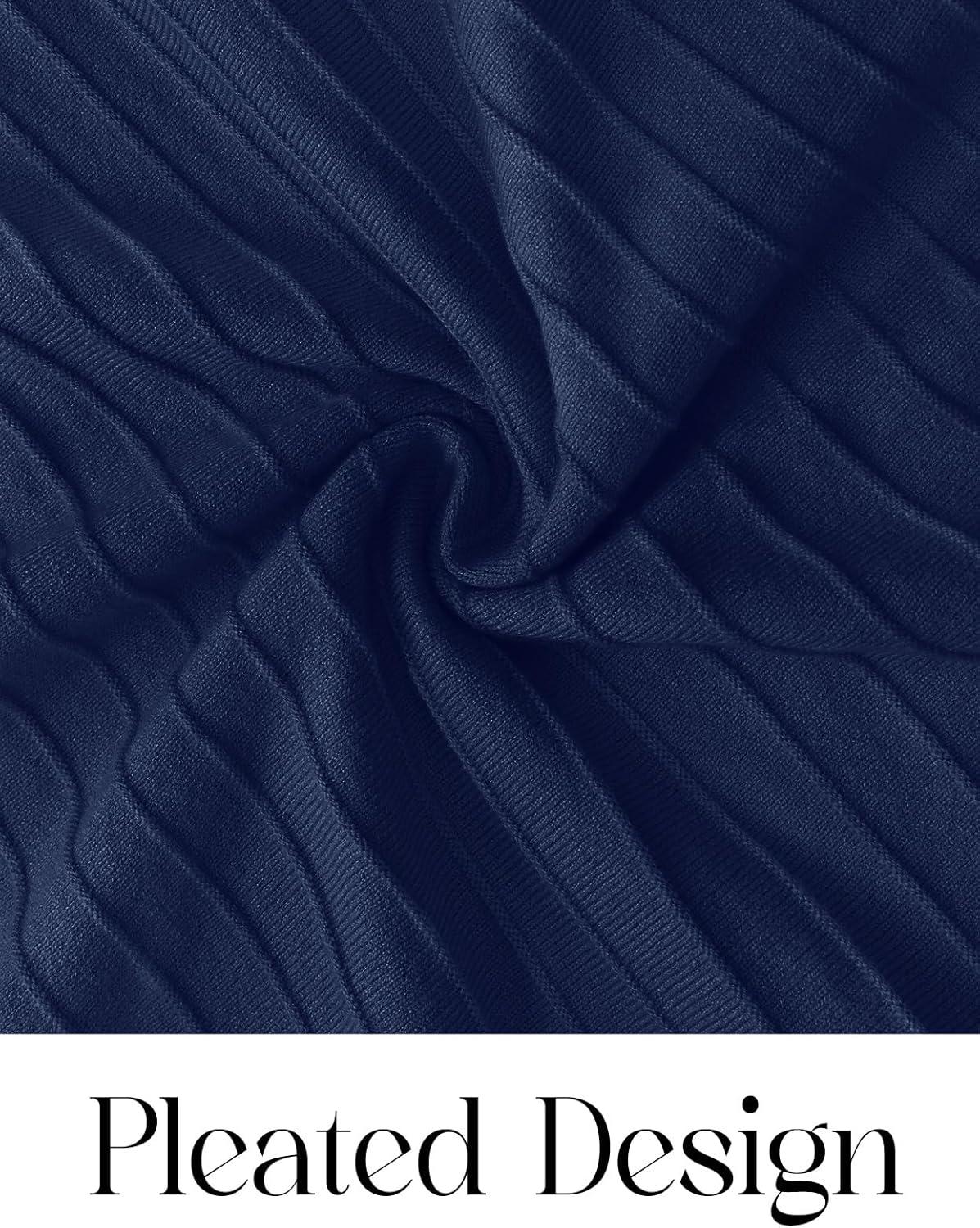 imageMEROKEETY Womens Spring Summer Casual Midi Dress 2026 Sleeveless Pleated A Line Knit Business Work Cocktail DressesNavy