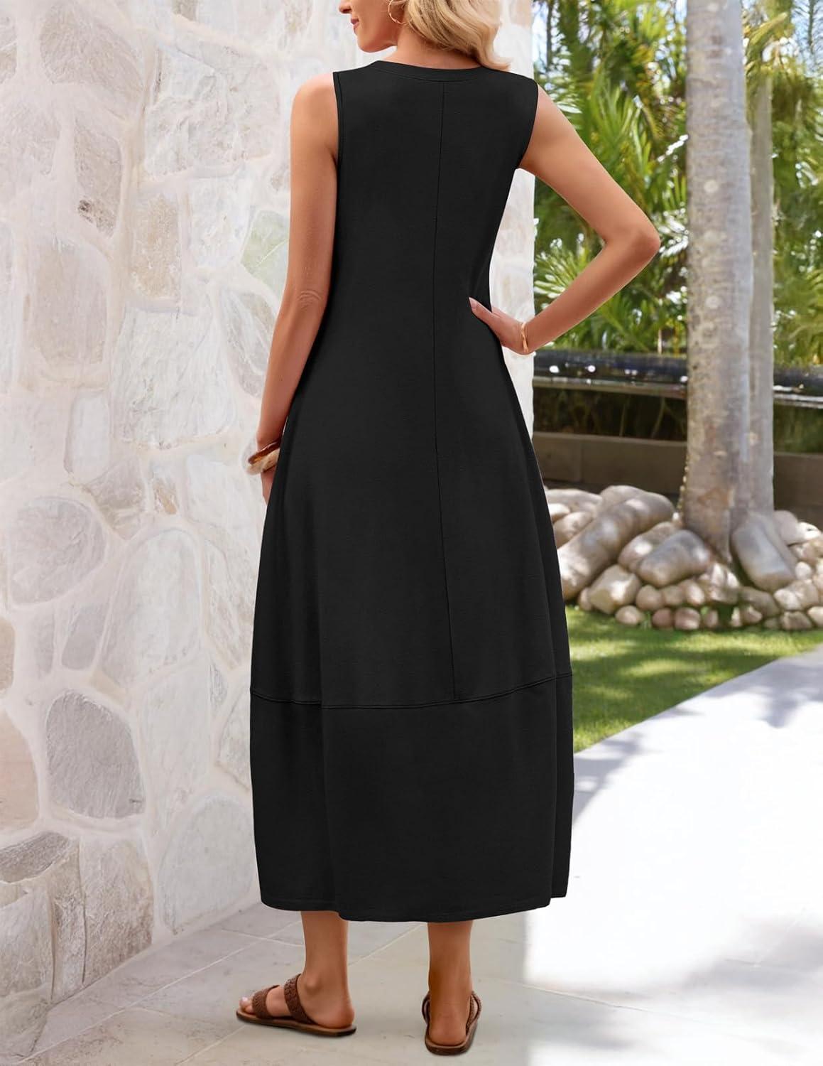 imageMEROKEETY Womens Summer Boho Maxi Dress 2026 Pleated Lace Hollow Out Beach Vacation Sundresses Sleeveless Tank DressBlack