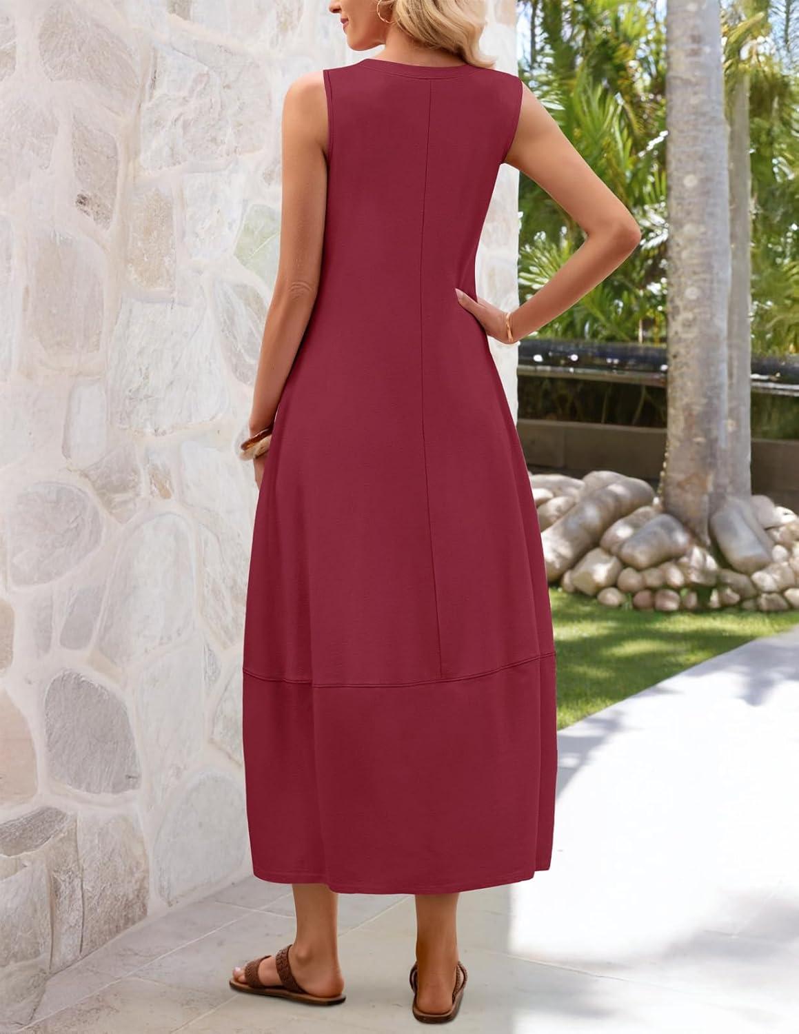 imageMEROKEETY Womens Summer Boho Maxi Dress 2026 Pleated Lace Hollow Out Beach Vacation Sundresses Sleeveless Tank DressWine