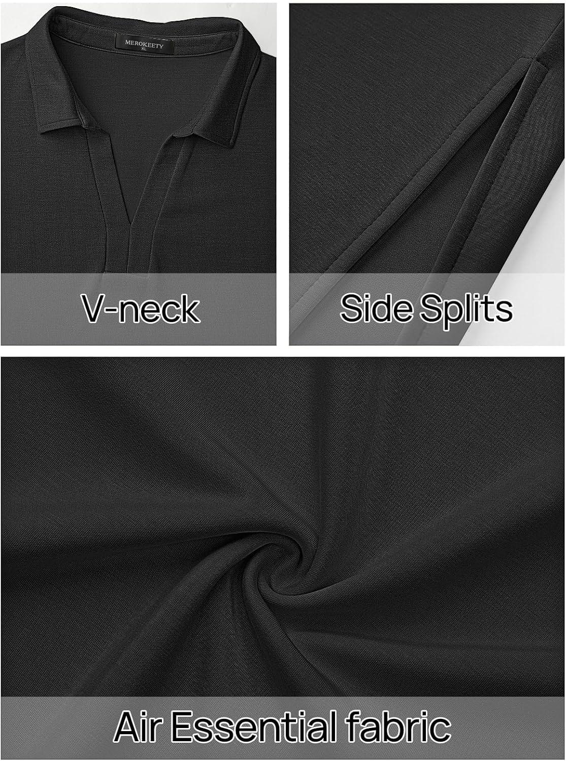 imageMEROKEETY Womens Summer Casual Maxi Dress 2026 Cap Sleeve V Neck Collared Beach Vacation T Shirt Long DressesBlack