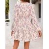 MEROKEETY Fall Wedding Guest Dresses for Women Long Sleeve Floral Casual Lightweight Flowy Swing Boho Dress Pockets(Apricot)
