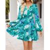 MEROKEETY Fall Wedding Guest Dresses for Women Long Sleeve Floral Casual Lightweight Flowy Swing Boho Dress Pockets(Green)