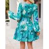 MEROKEETY Fall Wedding Guest Dresses for Women Long Sleeve Floral Casual Lightweight Flowy Swing Boho Dress Pockets(Green)