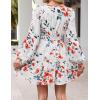 MEROKEETY Fall Wedding Guest Dresses for Women Long Sleeve Floral Casual Lightweight Flowy Swing Boho Dress Pockets(Ivory)