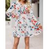 MEROKEETY Fall Wedding Guest Dresses for Women Long Sleeve Floral Casual Lightweight Flowy Swing Boho Dress Pockets(Ivory)
