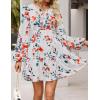 MEROKEETY Fall Wedding Guest Dresses for Women Long Sleeve Floral Casual Lightweight Flowy Swing Boho Dress Pockets(Ivory)