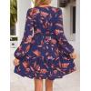 MEROKEETY Fall Wedding Guest Dresses for Women Long Sleeve Floral Casual Lightweight Flowy Swing Boho Dress Pockets(Navy)