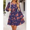 MEROKEETY Fall Wedding Guest Dresses for Women Long Sleeve Floral Casual Lightweight Flowy Swing Boho Dress Pockets(Navy)