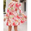 MEROKEETY Fall Wedding Guest Dresses for Women Long Sleeve Floral Casual Lightweight Flowy Swing Boho Dress Pockets(Pink)