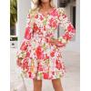 MEROKEETY Fall Wedding Guest Dresses for Women Long Sleeve Floral Casual Lightweight Flowy Swing Boho Dress Pockets(Pink)