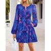 MEROKEETY Fall Wedding Guest Dresses for Women Long Sleeve Floral Casual Lightweight Flowy Swing Boho Dress Pockets(Royal Blue)
