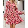 MEROKEETY Fall Wedding Guest Dresses for Women Long Sleeve Floral Casual Lightweight Flowy Swing Boho Dress Pockets(Vintage Pink)